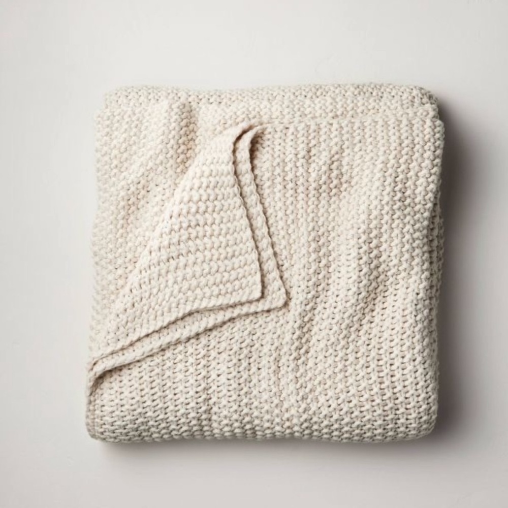 CASALUNA Chunky Knit Bed Blanket, Natural, Queen, NWT